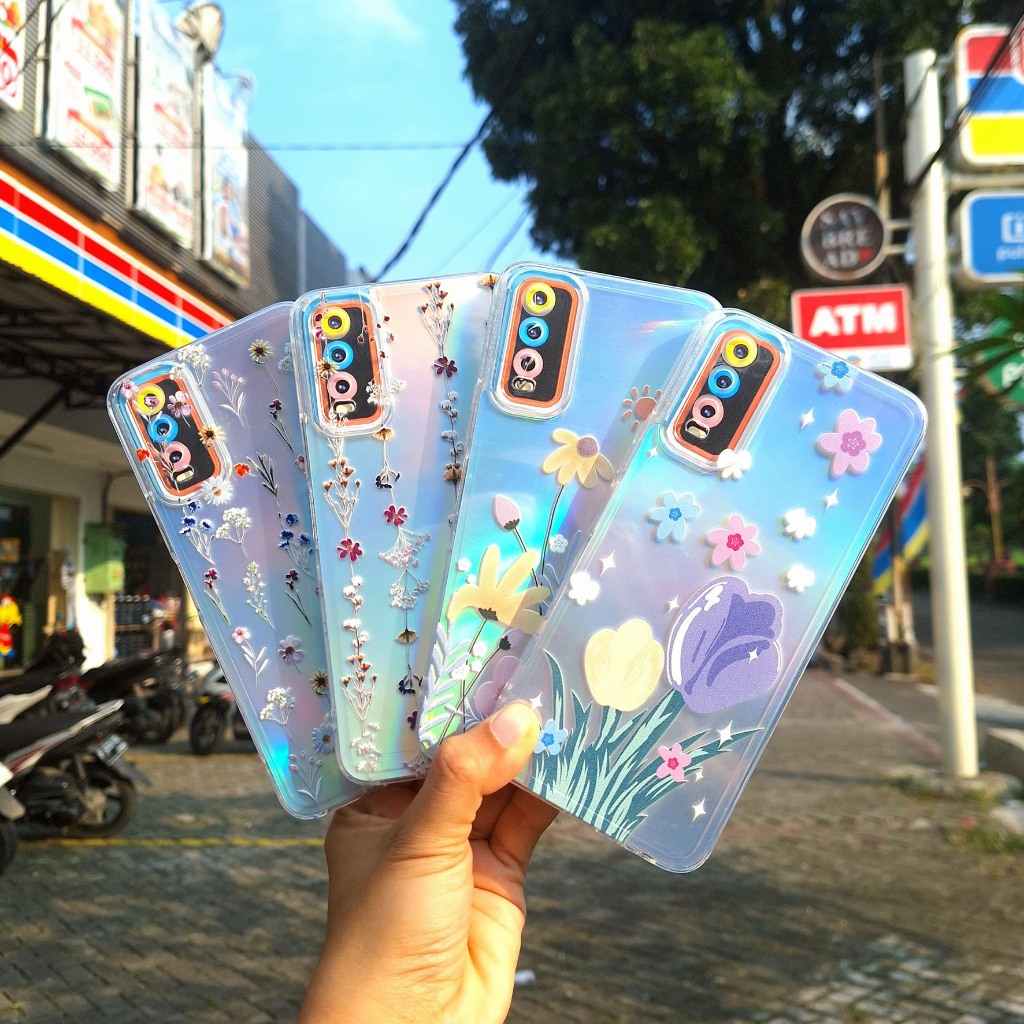 Case Hologram Fashion BUNGA SAMSUNG A14 A34 A22 4G A25 5G A35 5G Casing Hologram Aurora CASE MIRACLE