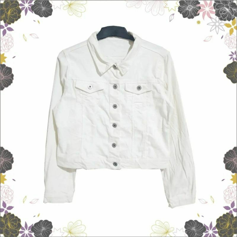 Fashion Trucker White Denim Jacket | Jaket Jeans Putih