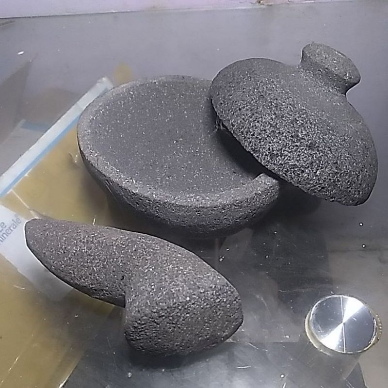 COBEK OVAL 16CM FULL SET TUTUP BAHAN BATU ALAM ASLI