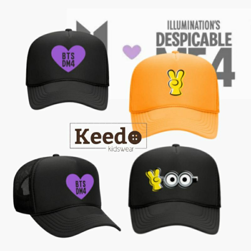KEEDO TRUCKER BTS X DM4 HAT / TOPI BASEBALL JARING BUCKET MINIONS DESPICABLE ME4 MOVIE NOBAR COUPLE 