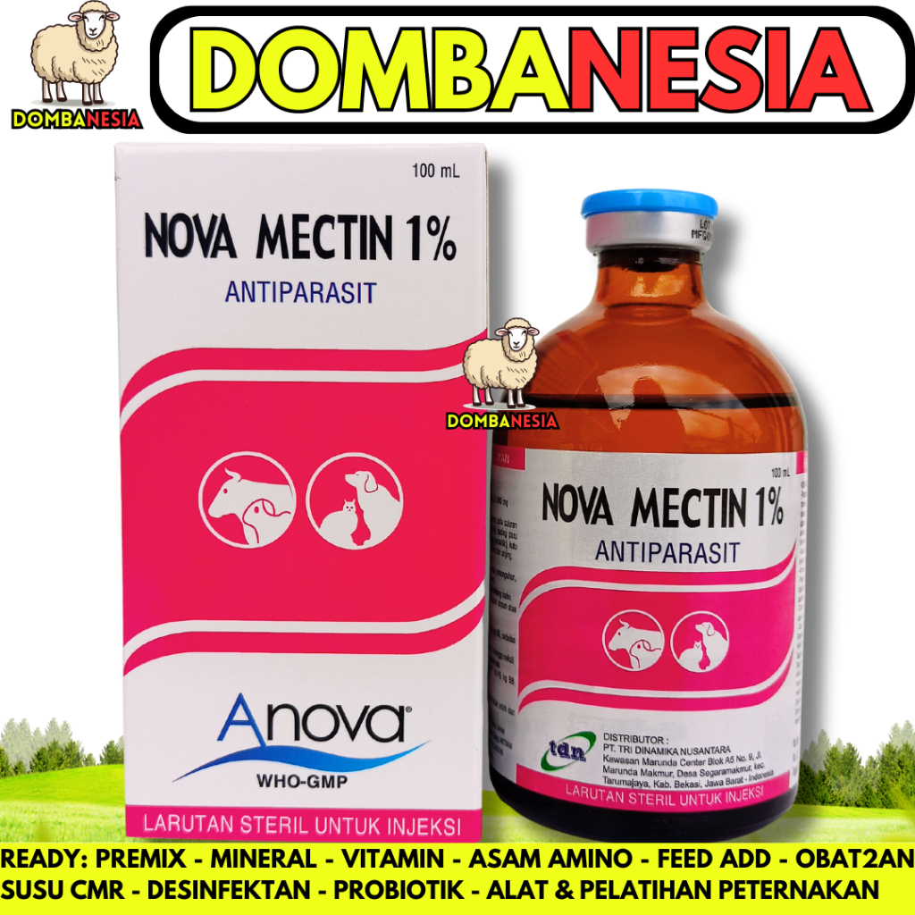 NOVA MECTIN 1% 100ML - Obat Anti Parasit Hewan Gatal Scabies Gudig Kutu Cacing Hewan Sapi Kambing Do