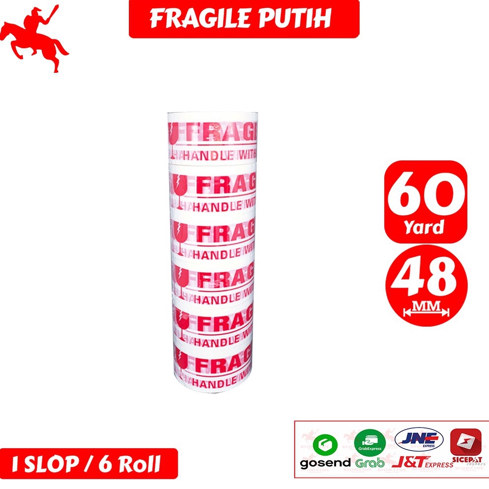 

Lakban OPP Tape Lakban Fragile Putih KSATRIA Tape 6 Yard 1 Slop d X8Z2