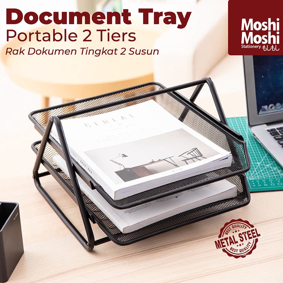 

KODE M98V Document Tray Desk Storage Foldable 2 Tiers Rak Kertas File Dokumen 2 Susun Jaring Besi