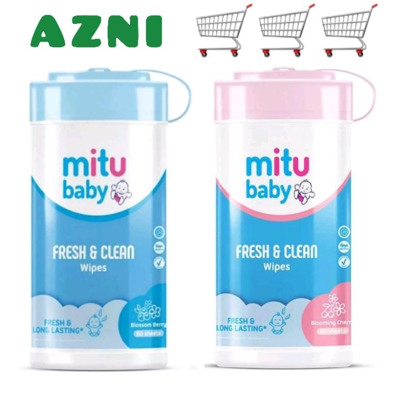 Mitu Baby Tisu Basah Botol 60 Sheets - Fresh and Clean Wipes
