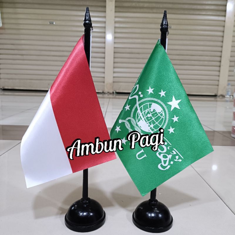 

best seller tiang kayu meja+bendera NU+bendera Merah Putih