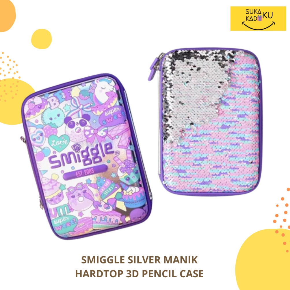 

SMIGGLE Sequin Hardtop Pencil Case Manik Kotak Tempat Pensil 3D Pouch Anak p OV4