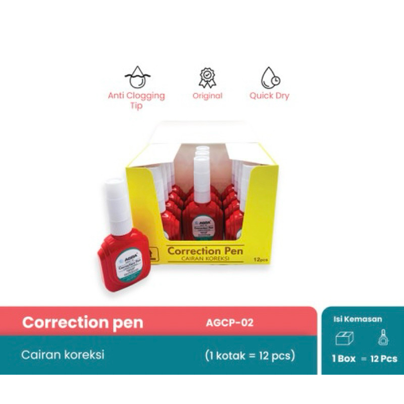 

Tip-ex Cair MURAH AGRA AGCP-02 / Correction Pen (1 box isi 12 pcs)