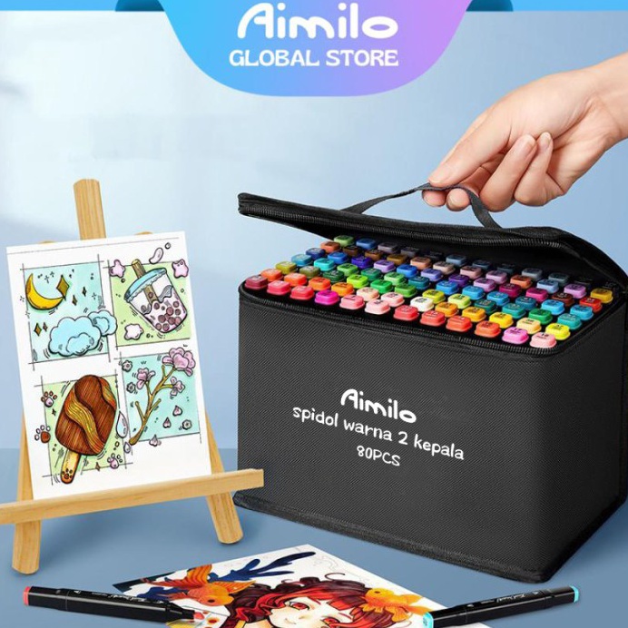 

READY Aimilo Spidol Warna Warni 1 Set Sketch Marker 2 Tip Touch Marker 4868 Warna t K8Y6