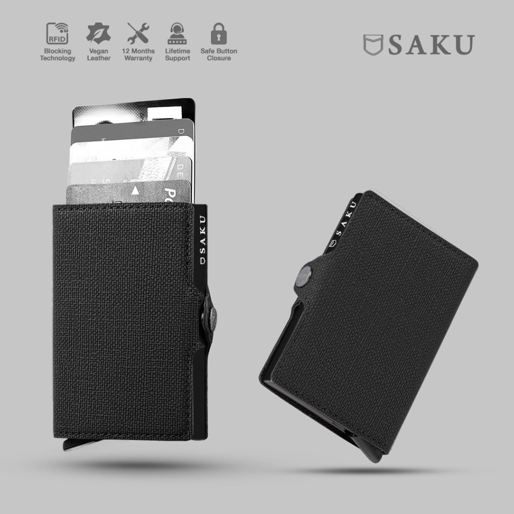 KODE Q12Q Saku  Dompet Kartu Pria Wanita Anti Rfid Card Holder Mini Smart Wallet Textured Black