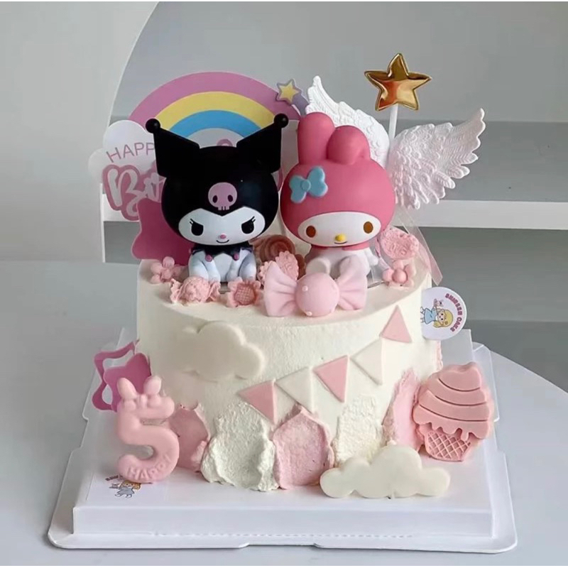 Cake topper karakter sanrio cinnamoroll cinamoroll kuromi my melody plastik / toper hiasan kue ulang