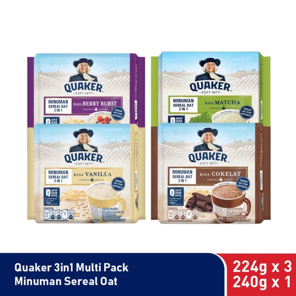 

Quaker 3in1 Chocolate Polybag 224g Minuman Sereal Oats (Isi 8 sachet)