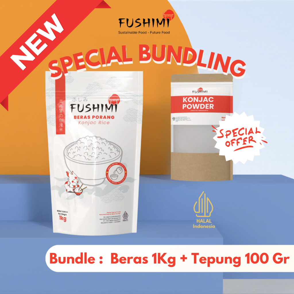 

FUSHIMI SPESIAL BUNDLING BERAS PORANG 1kg + TEPUNG PORANG 100gr