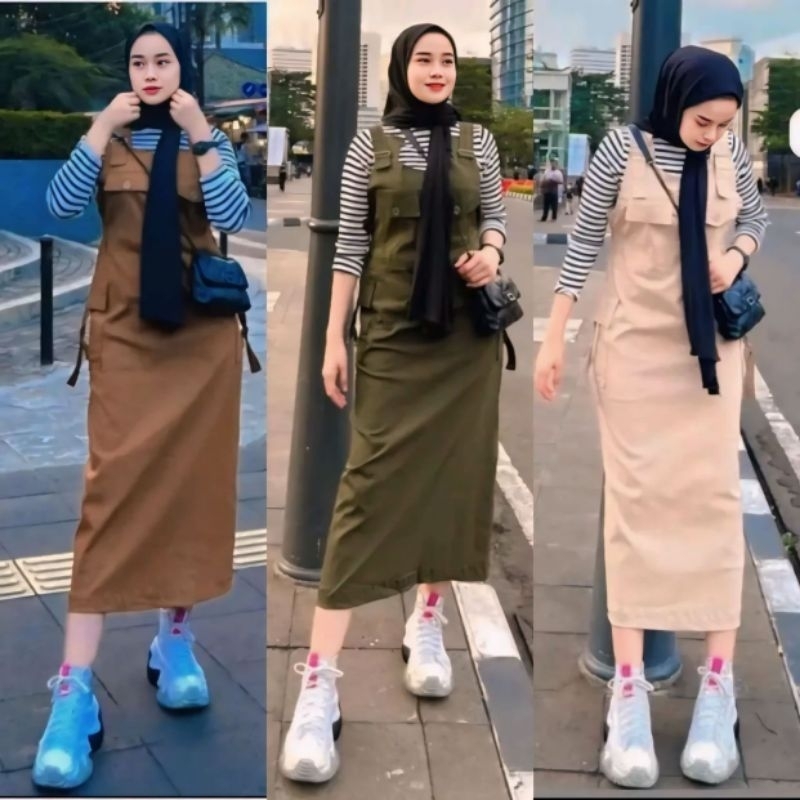 OVERALL CARGO / BAJU KODOK WANITA/JUMPSUIT KATUN/ OVERALL ROK MUSLIMAH