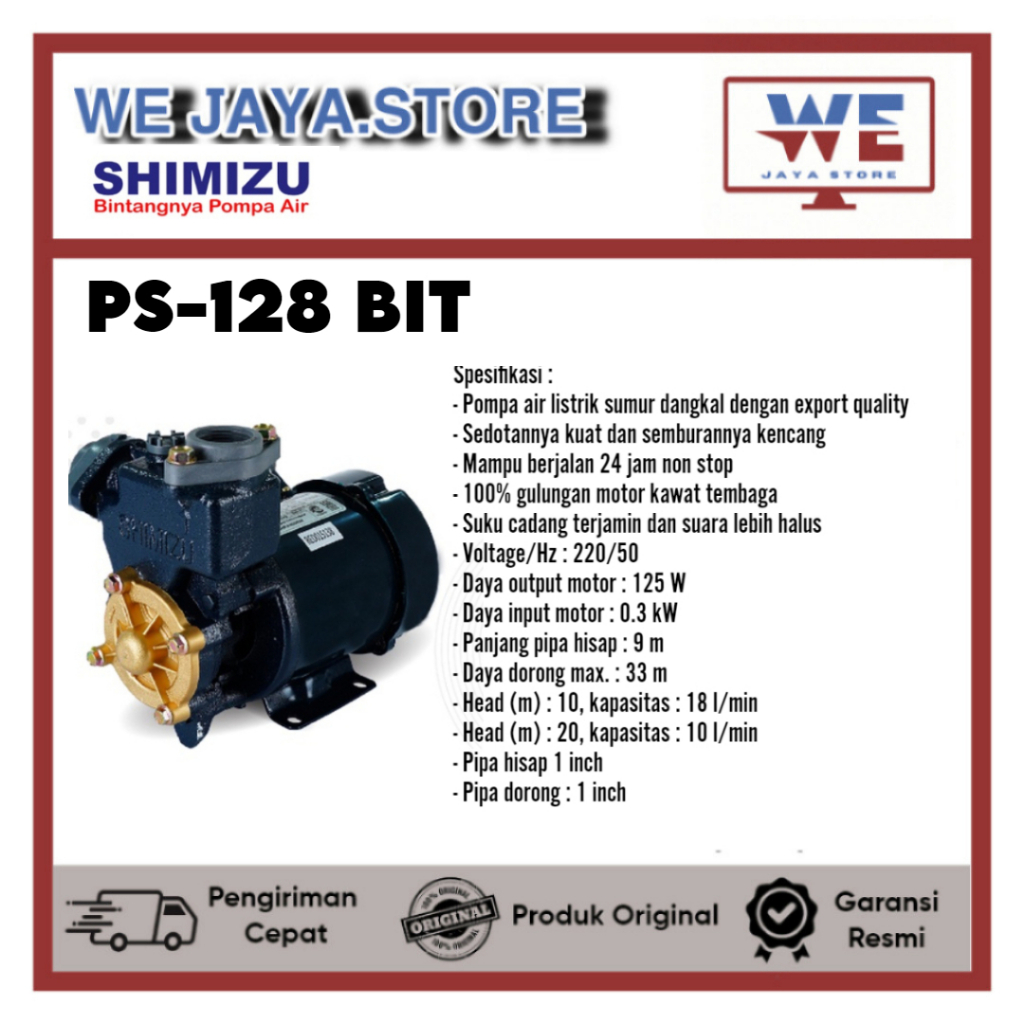 Pompa Air Shimizu 128 BIT 125 Watt Mesin Pompa Air Sumur Dangkal