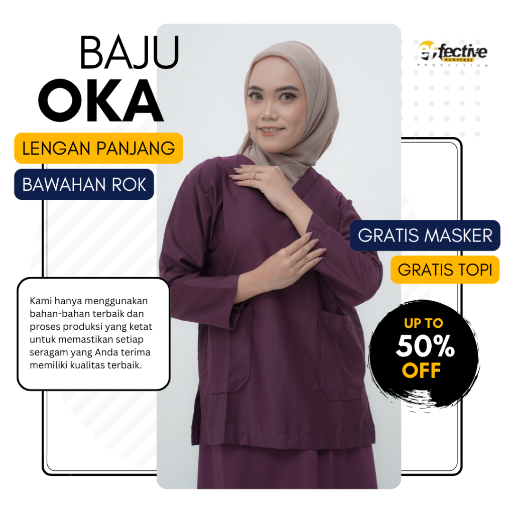 Baju Oka Lengan Panjang Bawahan Rok Seragam Jaga Ok Scrub Medis Perawat Dokter Bidan Size Jumbo 6XL-