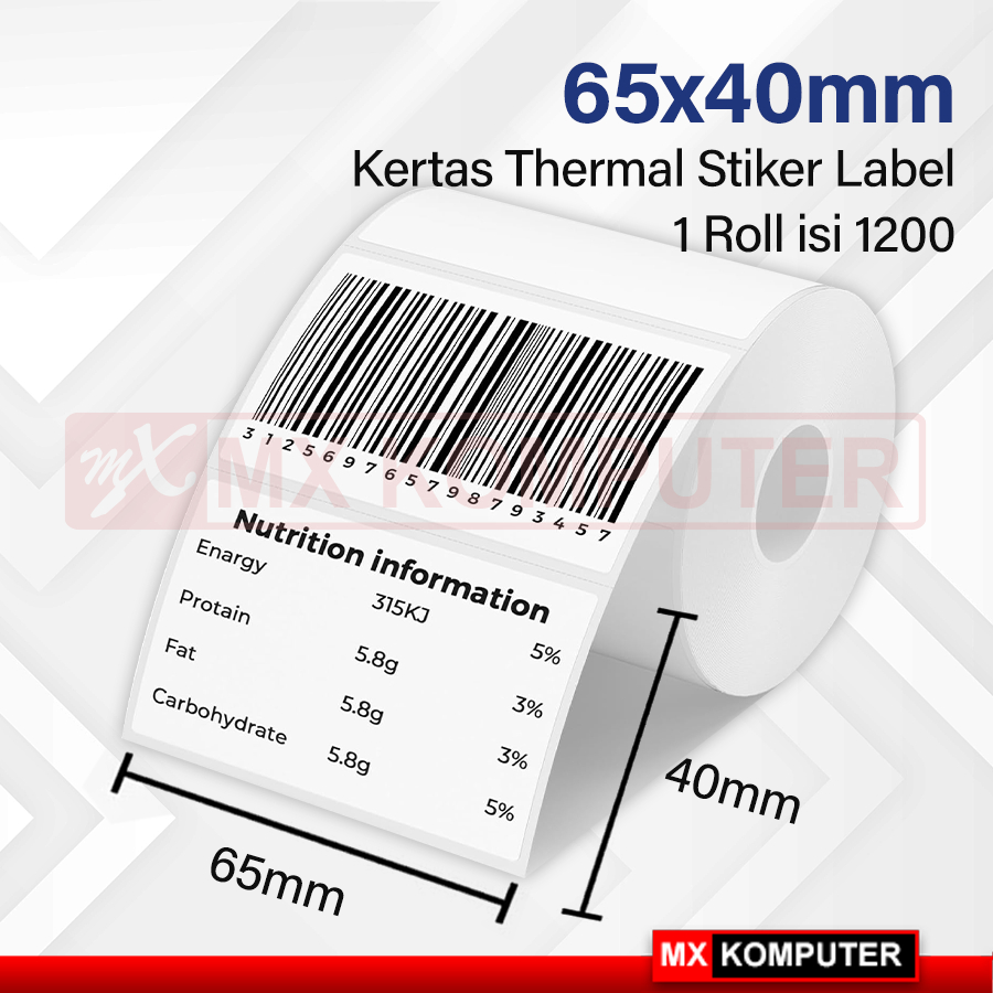 

Kertas Thermal Label Stiker 65x40mm isi 1200 Label Bacode