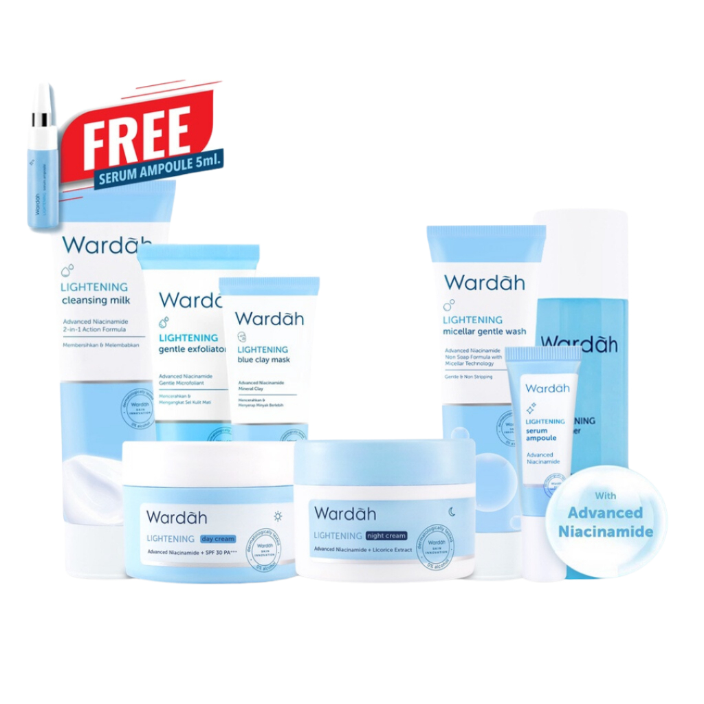 Paket Wardah Lightening for Normal/Dry Skins + FREE SERUM AMPOULE - Skincare Perawatan Komplit Kulit