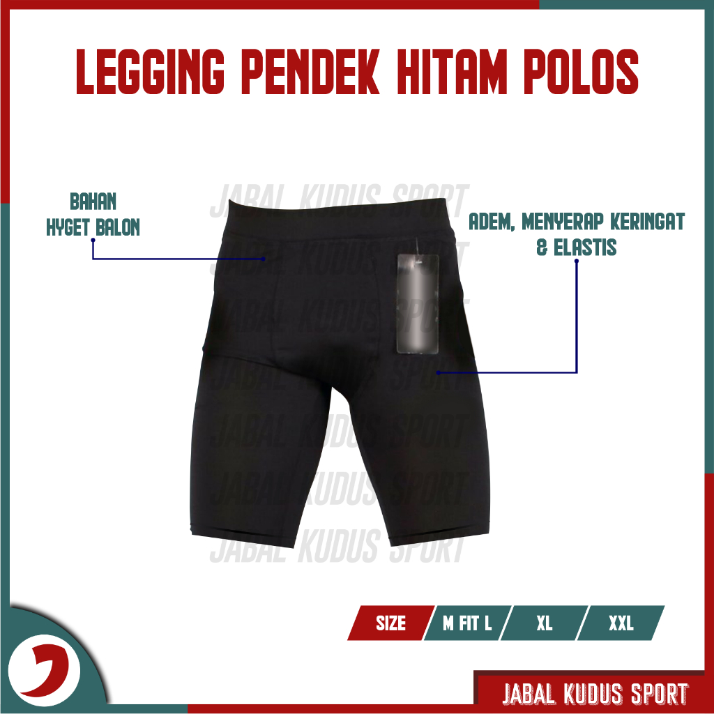 Celana Legging Sport Pendek Olahraga Pria Wanita Size Jumbo Hitam Polos Custom Logo