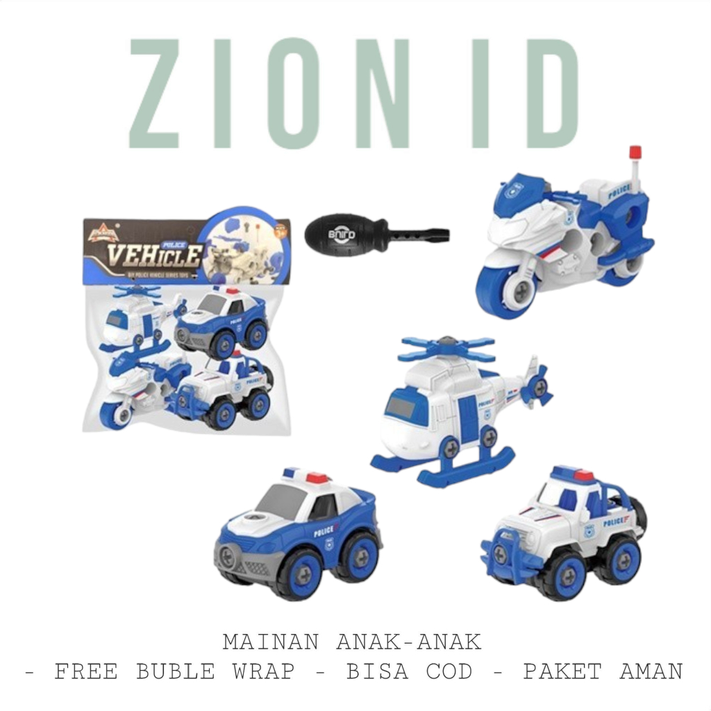 Mainan Mobil Mobilan Bongkar Pasang DIY Mainan Edukasi kendaraa polisi