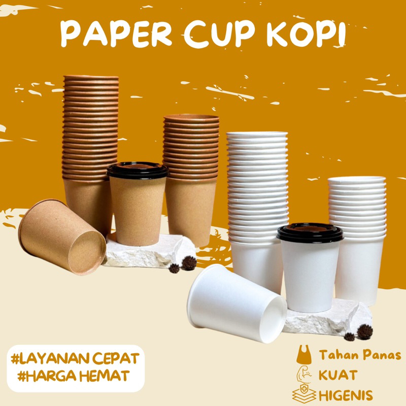 Paper Cup Gelas Kopi 8 Oz Tahan Panas Teh Susu Milo Putih Coklat Isi 50Pcs
