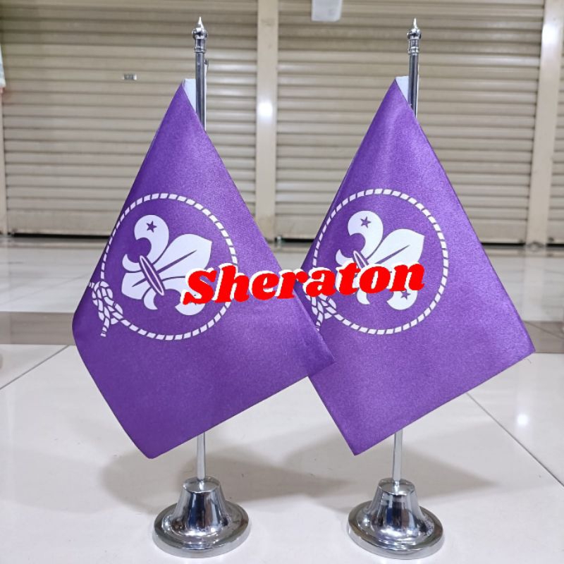 

tiang stenlis meja+bendera Pandu Dunia bendera Boyscout
