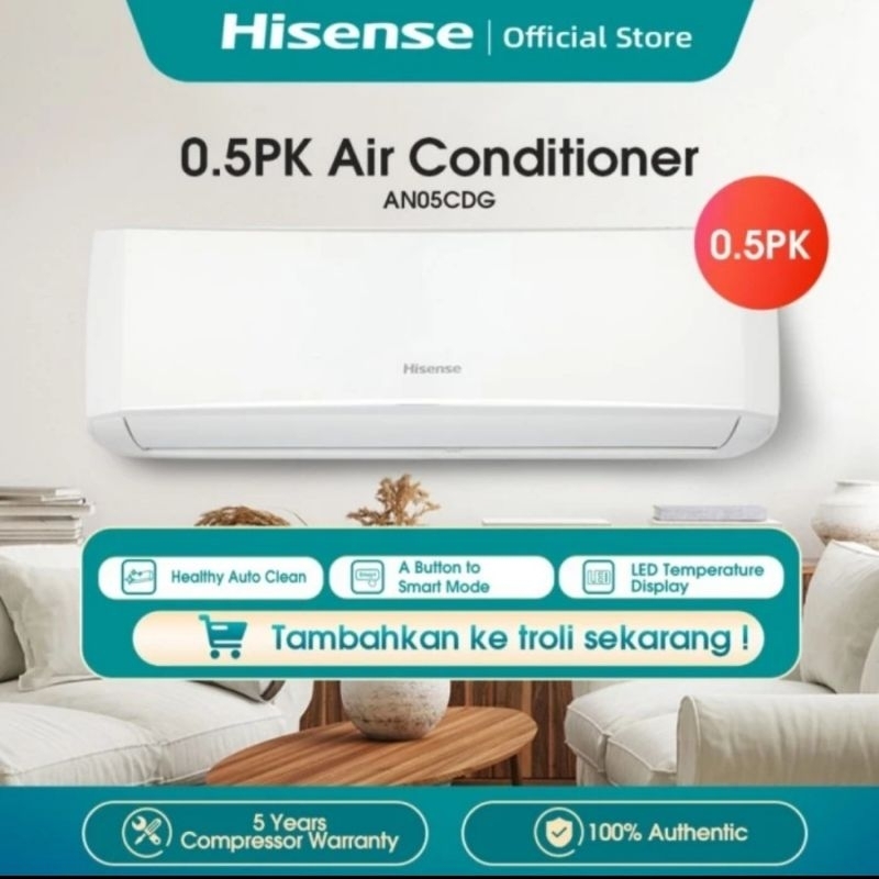 AC HISENSE 1 /2 PK STANDAR + PASANG PROMO
