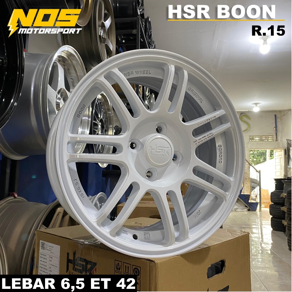 Velg racing hsr boon ring 15 warna putih lubang 4 lebar 6,5 white