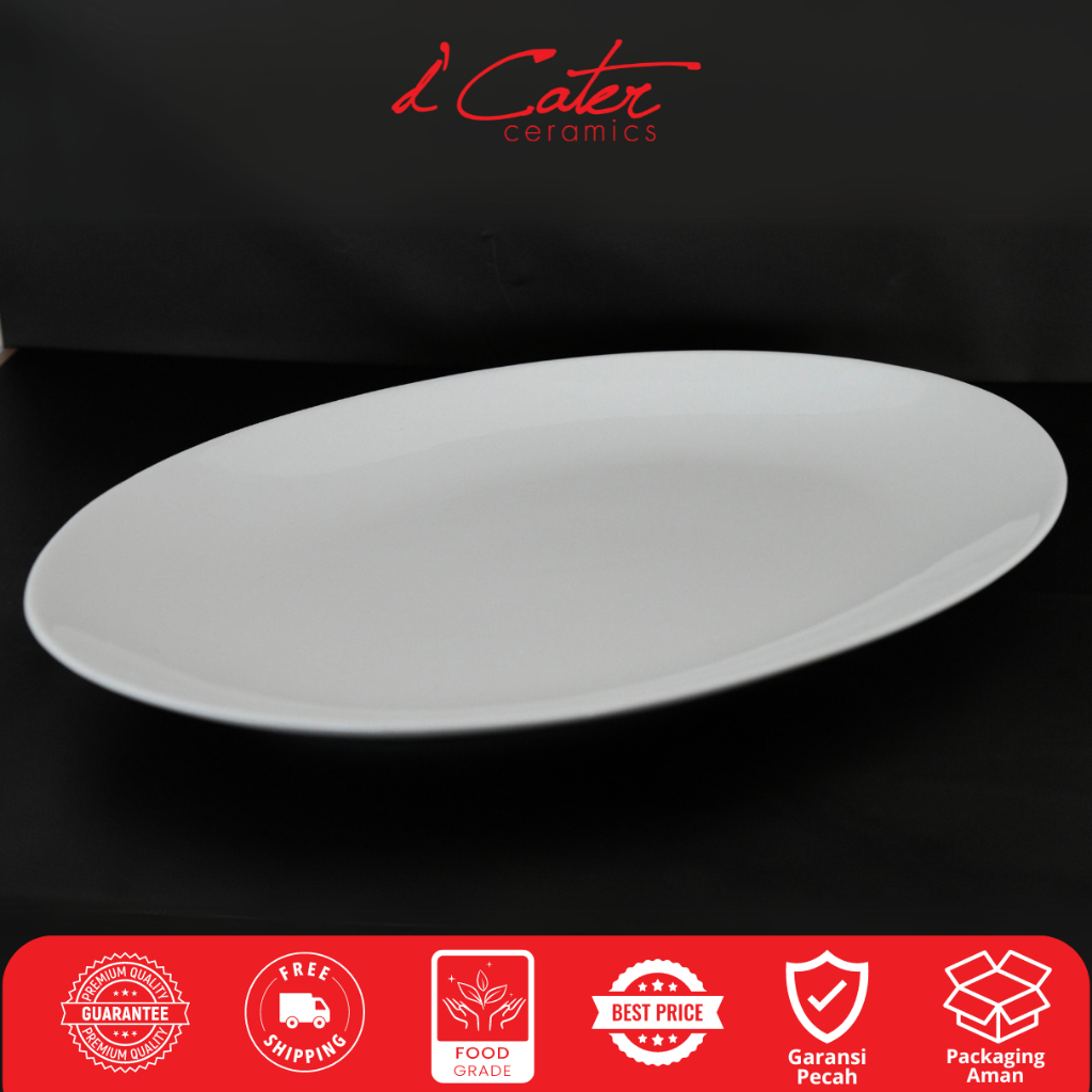 Piring Saji Keramik Oval K42 Ukuran 35,5x25 cm Piring Keramik Putih Porselen Side Dishes Oval Plate 