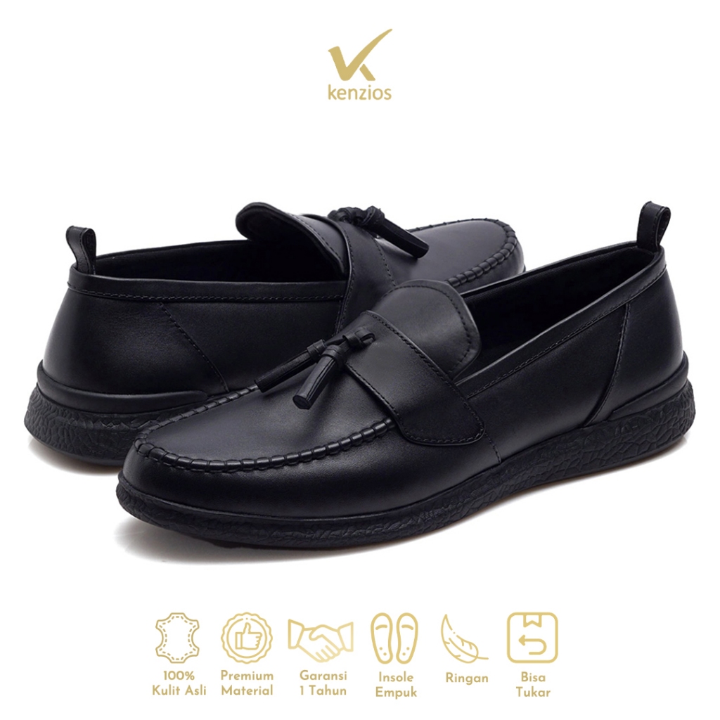 Kenzios Sepatu Formal Pria Kulit Asli Vasco Black Series