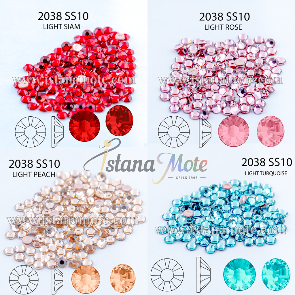 Flatback Hotfix kristal tempel Swarovski 2038-ss10-light(siam / rose / peach / turqis) ASLI ORIGINAL