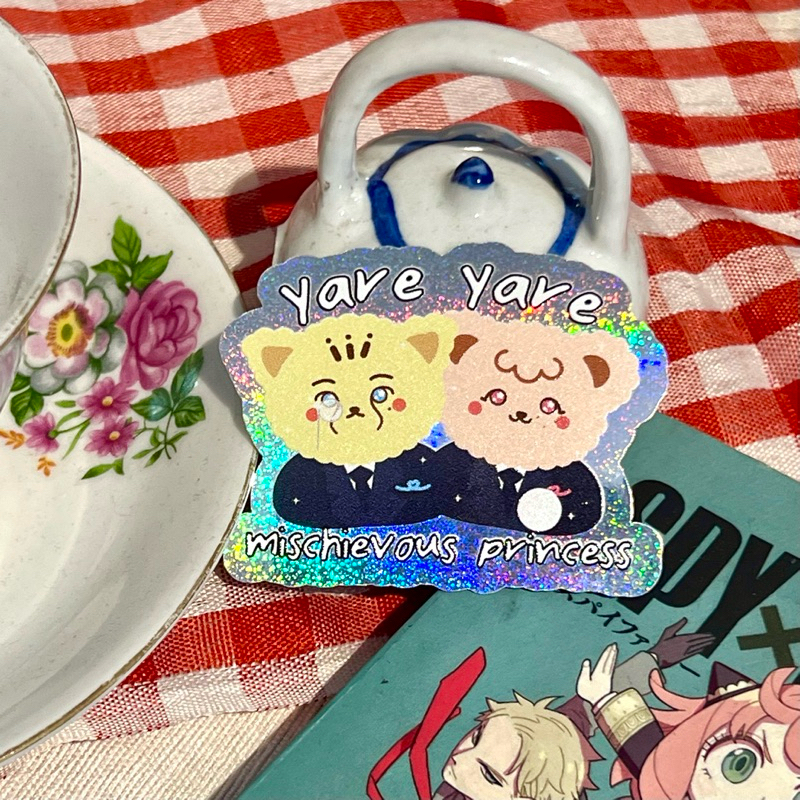 

yare yare butler club hologram sticker diecut : macky haechy oc cute character animal bear cheetah cat korean aesthetic