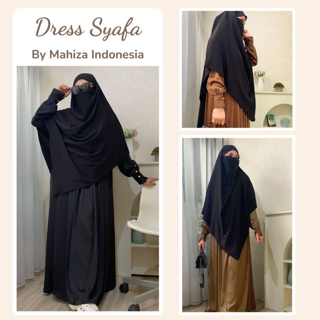 Syafa Dress by Mahiza l Gamis Syar'i Abaya Umroh Haji Umrah Set Pakaian Muslim Cantik