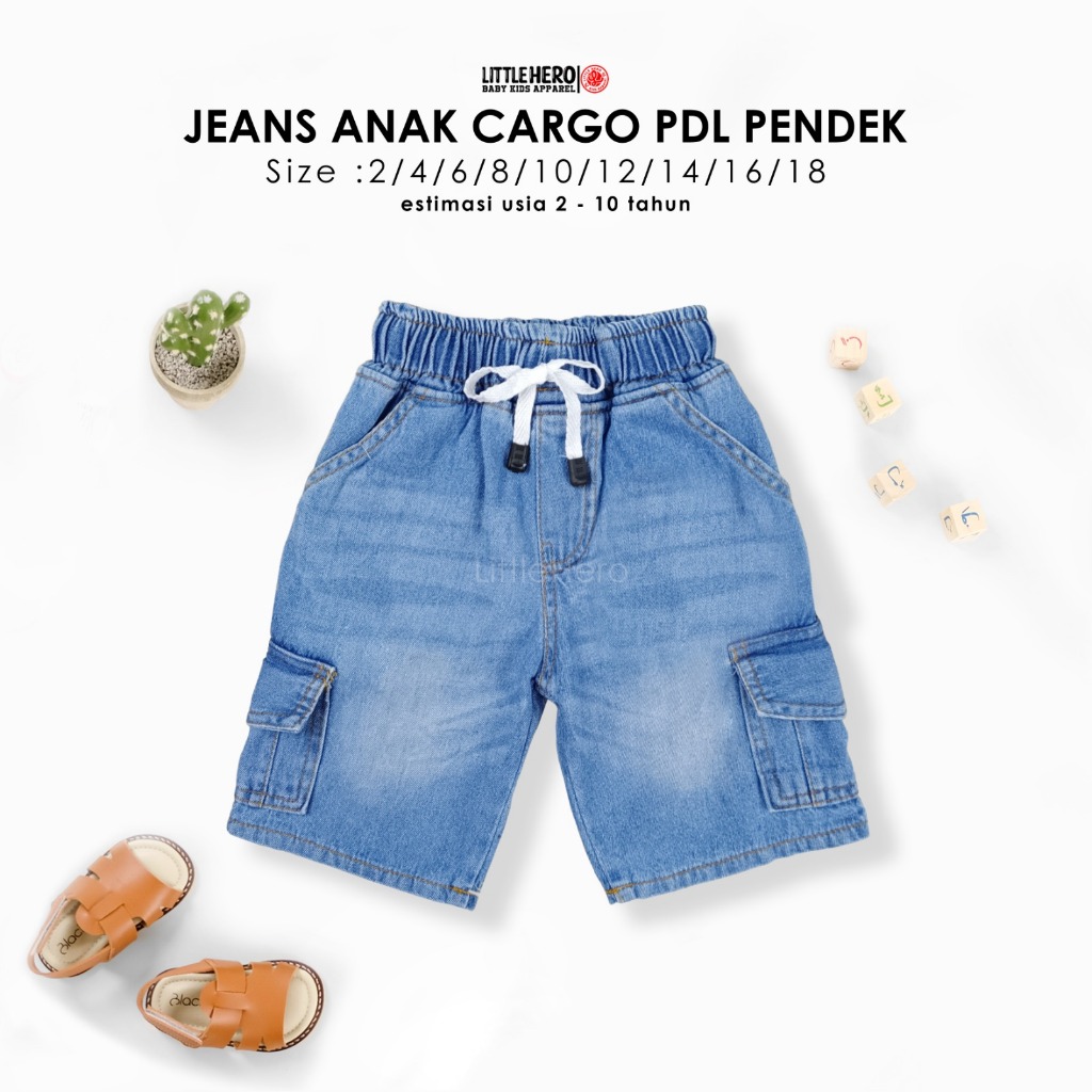 Jeans Cargo Pendek Anak Laki-laki Celana Jeans Anak Cargo PDL Anak Laki Laki Usia 2-10 Tahun