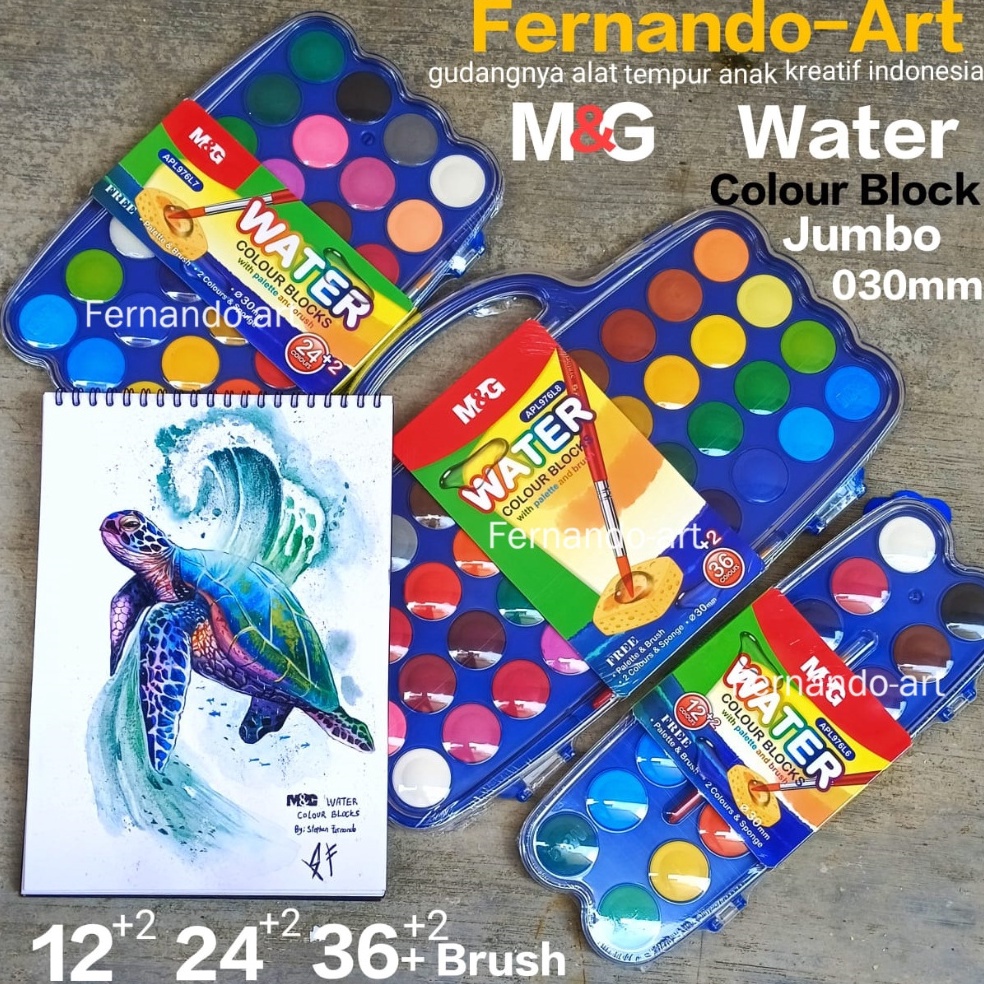 

MG Cat Air Lukis Set Solid Water Colour 3mm 362412 Warna Bonus Kuas 2 Warna Tambahan b B4M2