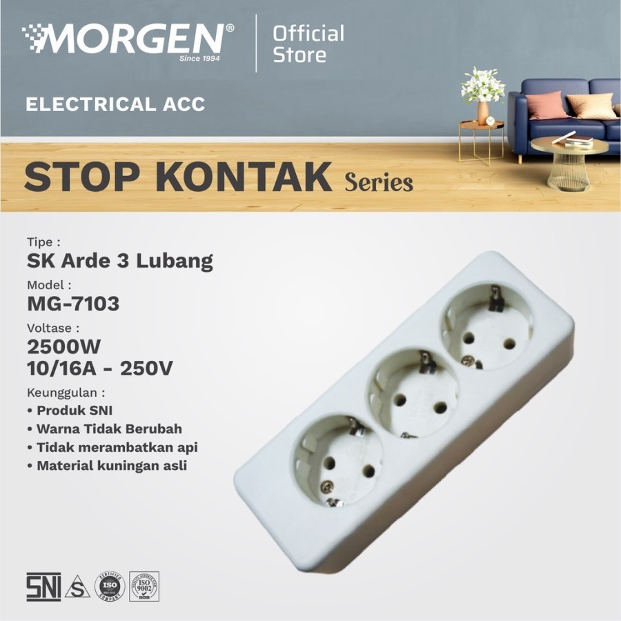 MORGEN STOP KONTAK 3 LUBANG ARDE MG-7103