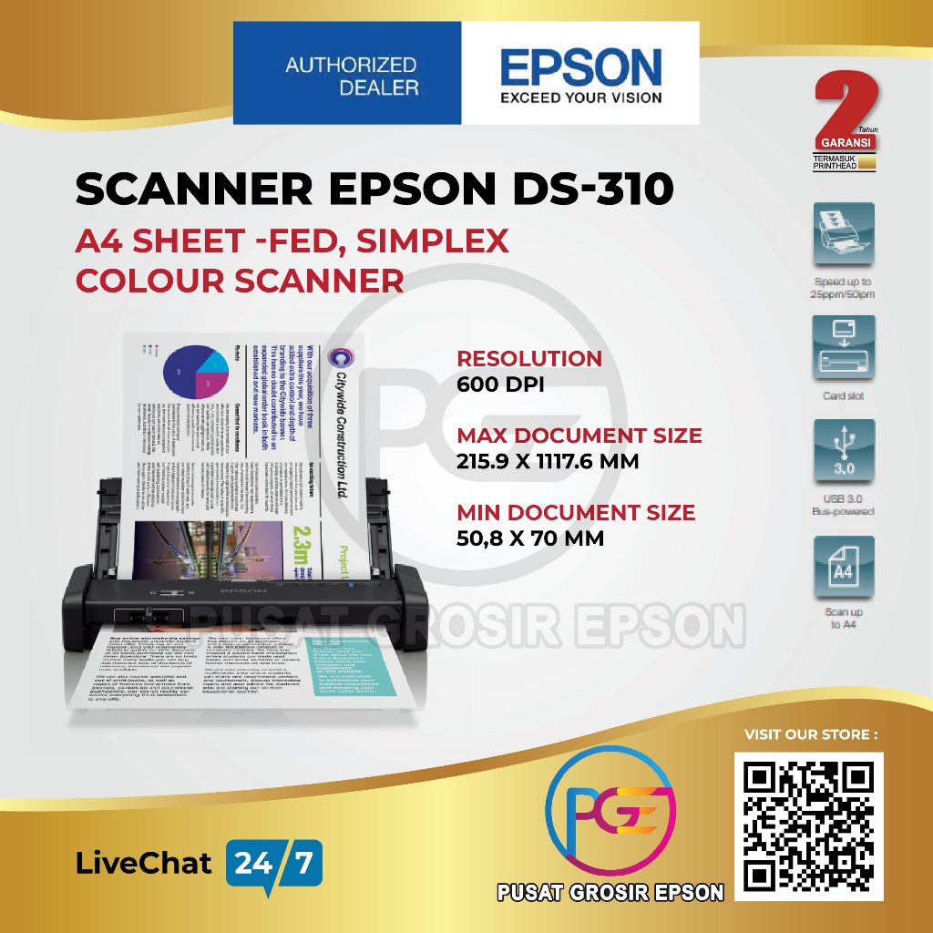 SCANNER EPSON DS310 DS-310 DS 310 EPSON SCANNER WORKFORCE DS310 PORTABLE PRINTER