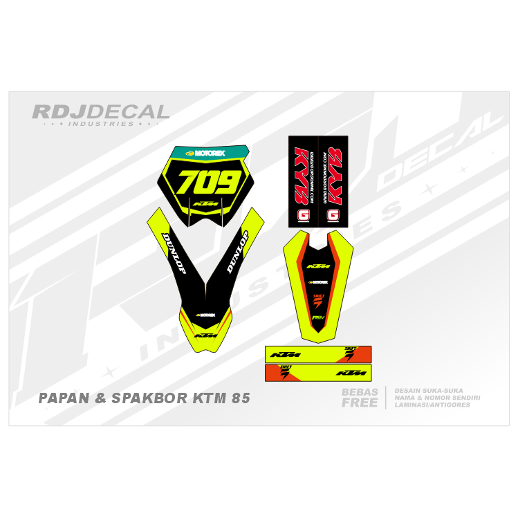 DECAL STICKER PAPAN KTM 85 OLD (001) DEKAL STIKER SPAKBOR DEPAN BELAKANG, ARM & COVER SHOCK LAMA HIT
