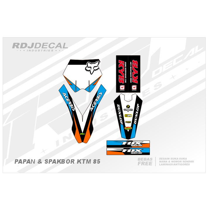 DECAL STICKER PAPAN KTM 85 OLD (003) DEKAL STIKER SPAKBOR DEPAN BELAKANG, ARM & COVER SHOCK LAMA HIT