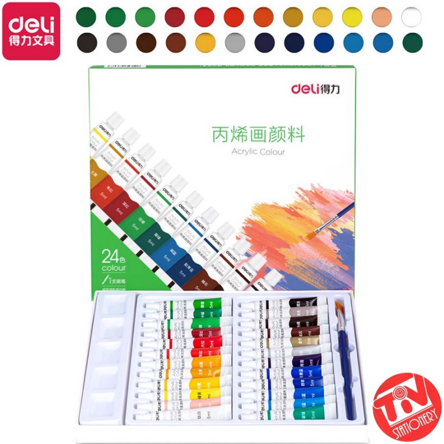 

Cat Akrilik Deli Acrylic Paint 24 Warna 24 x 5 ml Bonus Kuas Palet i N8E7
