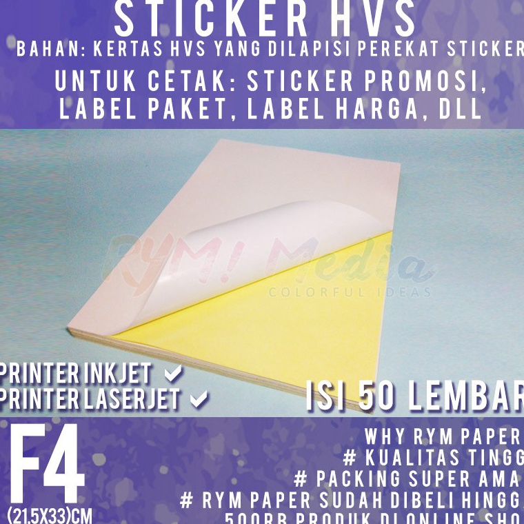 

Sticker HVS F4 isi 5 lembar Kertas Stiker Doff Matte Folio w U2D4