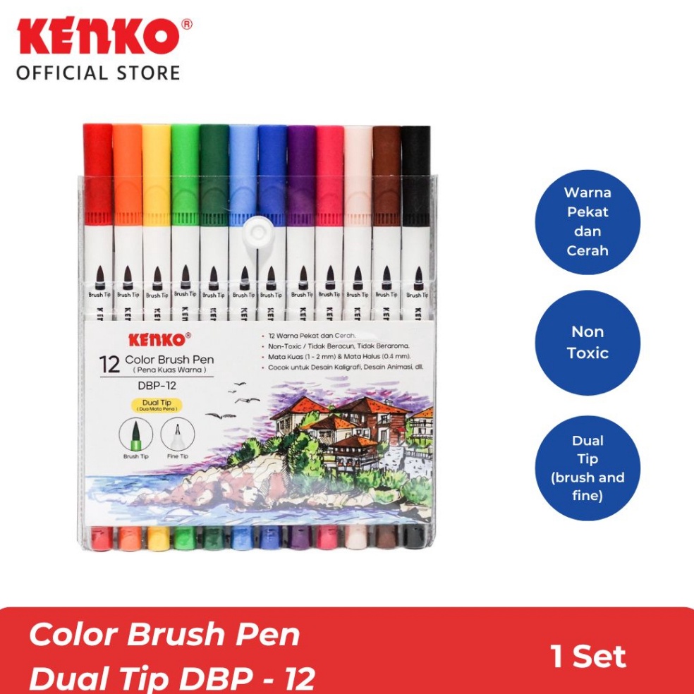 

Dual Brush Pen Fine Tip Pulpen Calligraphy Pen Kaligrafi Marker Pen Mewarnai DBP12 Kenko Stationery v YT9