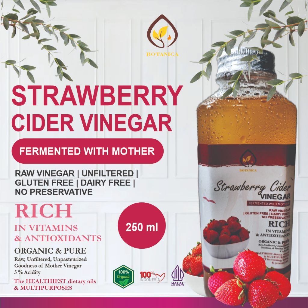 

Botanica Cuka Strawberry 250 ml Endapan Mother Fermentasi Probiotik / Strawberry Cider Vinegar Bragg