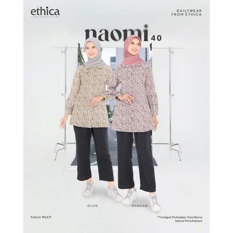 TERMURAH | BEST SELLER | BAJU ATASAN KEMEJA TUNIK BLOUSE PANJANG MOTIF NAOMI 40 BY ETHICA ELFA | OLI