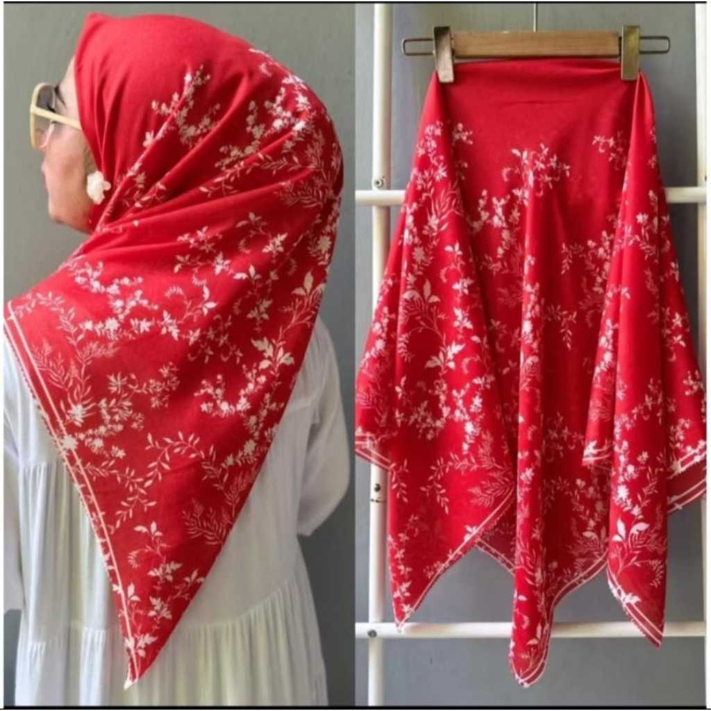 Hijab Segi Empat Voal Premium Merah Putih | Jilbab Voal Polos Elegan Nyaman Dipakai