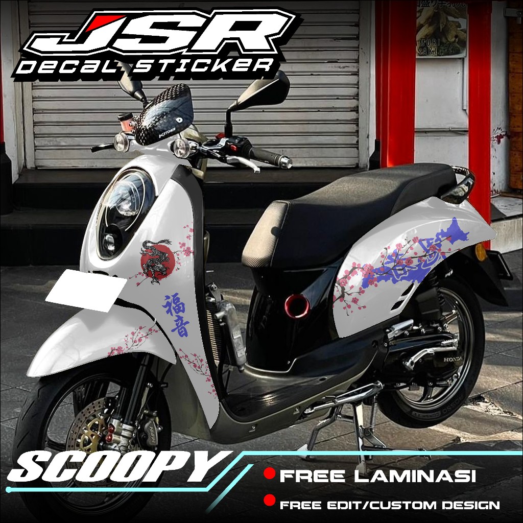 COD, DECAL SCOOPY OLD, SCOOPY KARBU 2010 - 2013, STICKER FULL BODY SCOOPY MOTIF BUNGA SAKURA