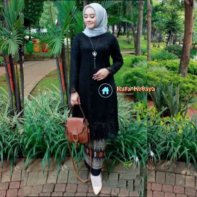 Setelan Kebaya Brukat Tunik Modern Jumbo/Kebaya Brokat Hitam/ Setelan kebaya