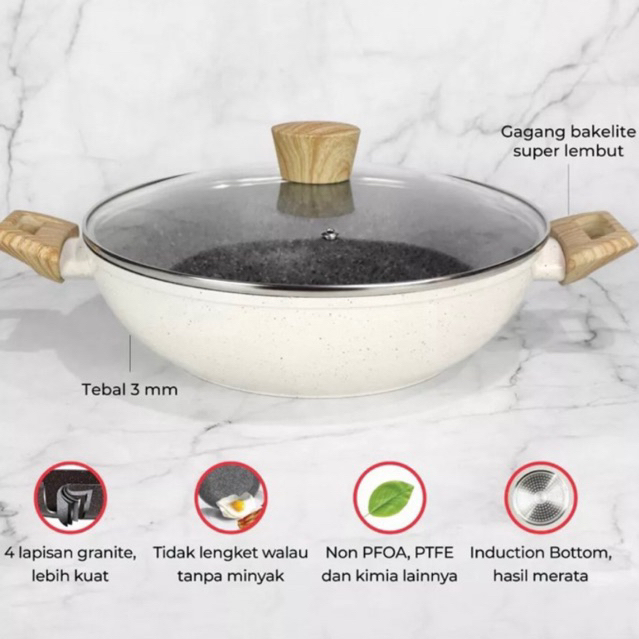 Wok Pan + Lid White Granite Cypruz