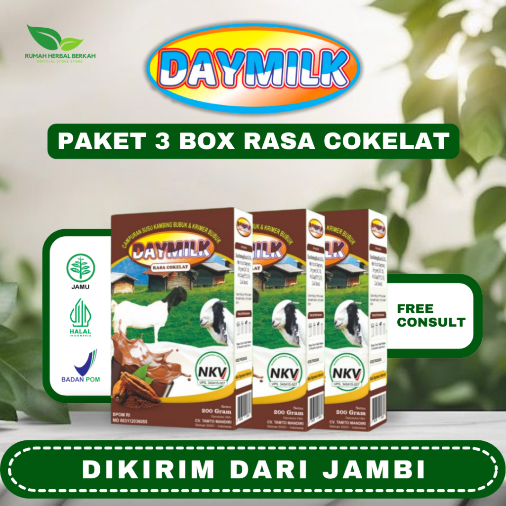 

Daymilk Coklat (Paket 3 BOX) - Susu Kambing Etawa Cegah Osteoporosis, Atasi Nyeri Sendi, Rematik, Jaga Kesehatan Tulang dan Sendi, Asam Urat, Sesak Napas dan Gangguan Pernapasan, Manambah Imunitas Tubuh, Aman Busui dan Bumil - 200 Gram HALAL Jambi