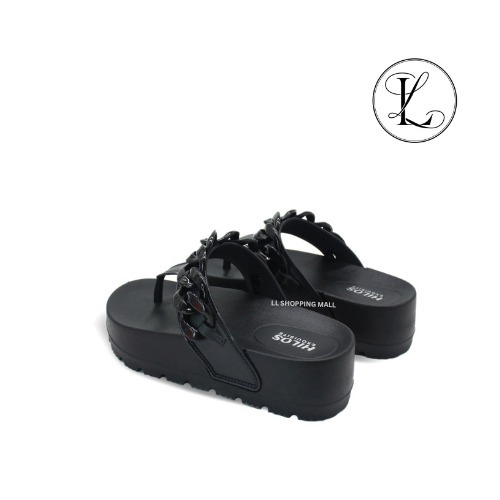 Hilo's - Sandal Jepit Wedges Wanita Dewasa Motif Rantai Hak Tinggi