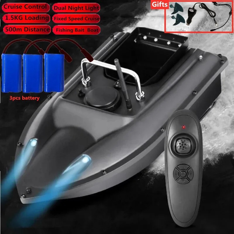 Perahu Mancing Fiber Alat Pancing Remote Control 6 8H 500M Double Lampu Malam Umpan Casting